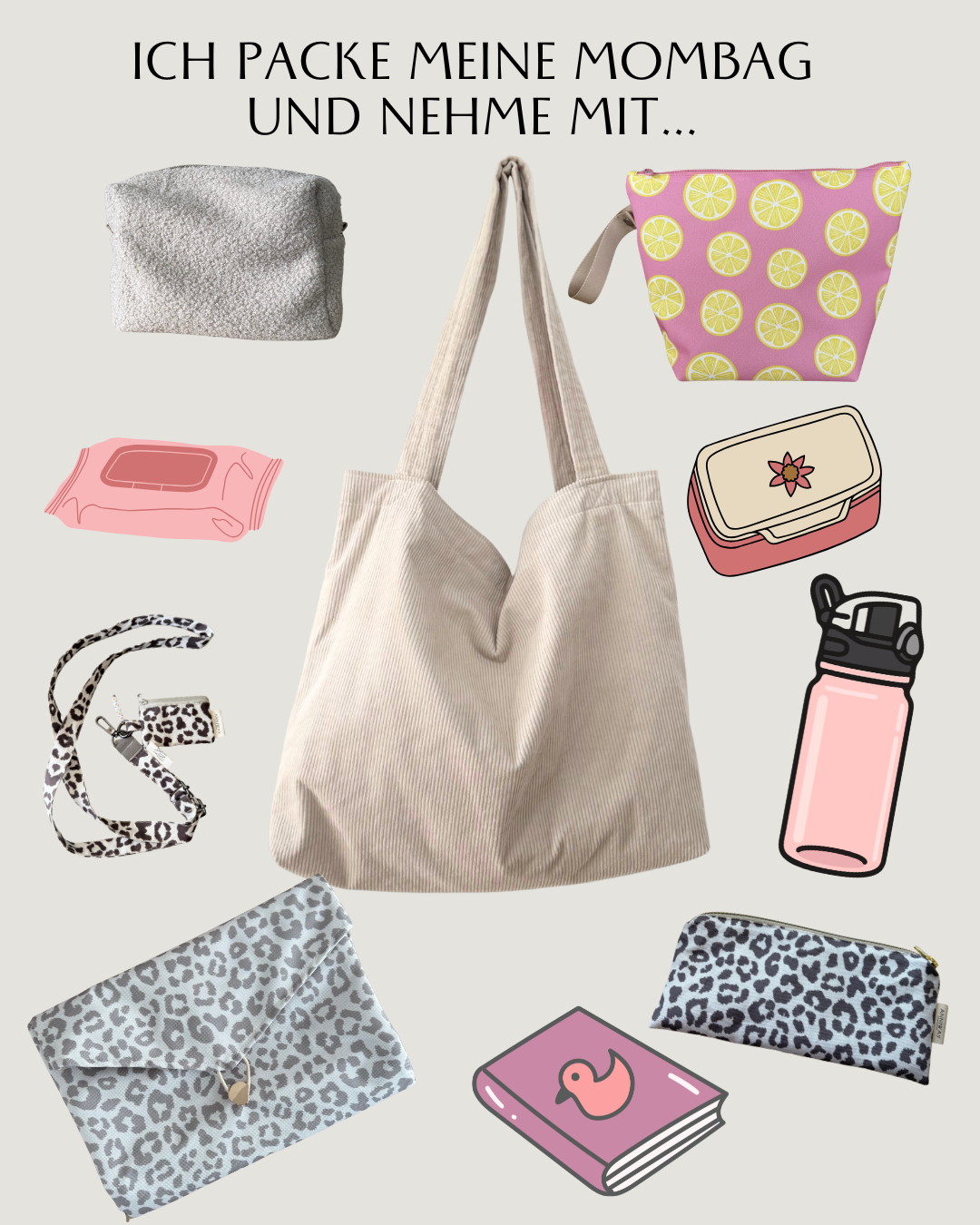 Mom Bag Cord grau ANNIWAY
