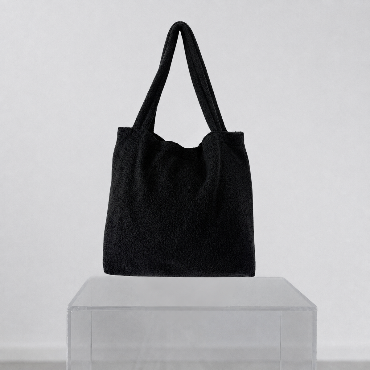 Mom Bag Teddy Bouclé –schwarz *black* großer Shopper mit Innenfächer Damen | ANNIWAY