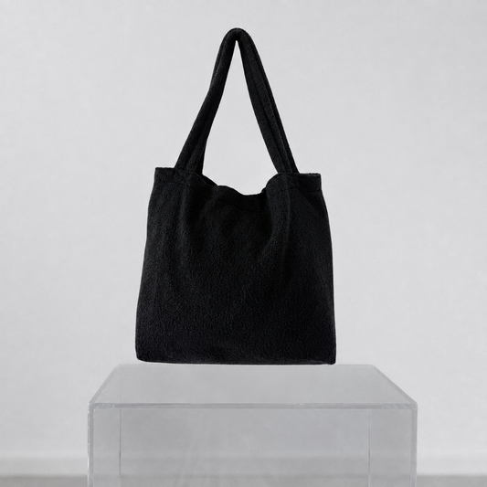 Mom Bag Teddy Bouclé –schwarz *black* großer Shopper mit Innenfächer Damen | ANNIWAY